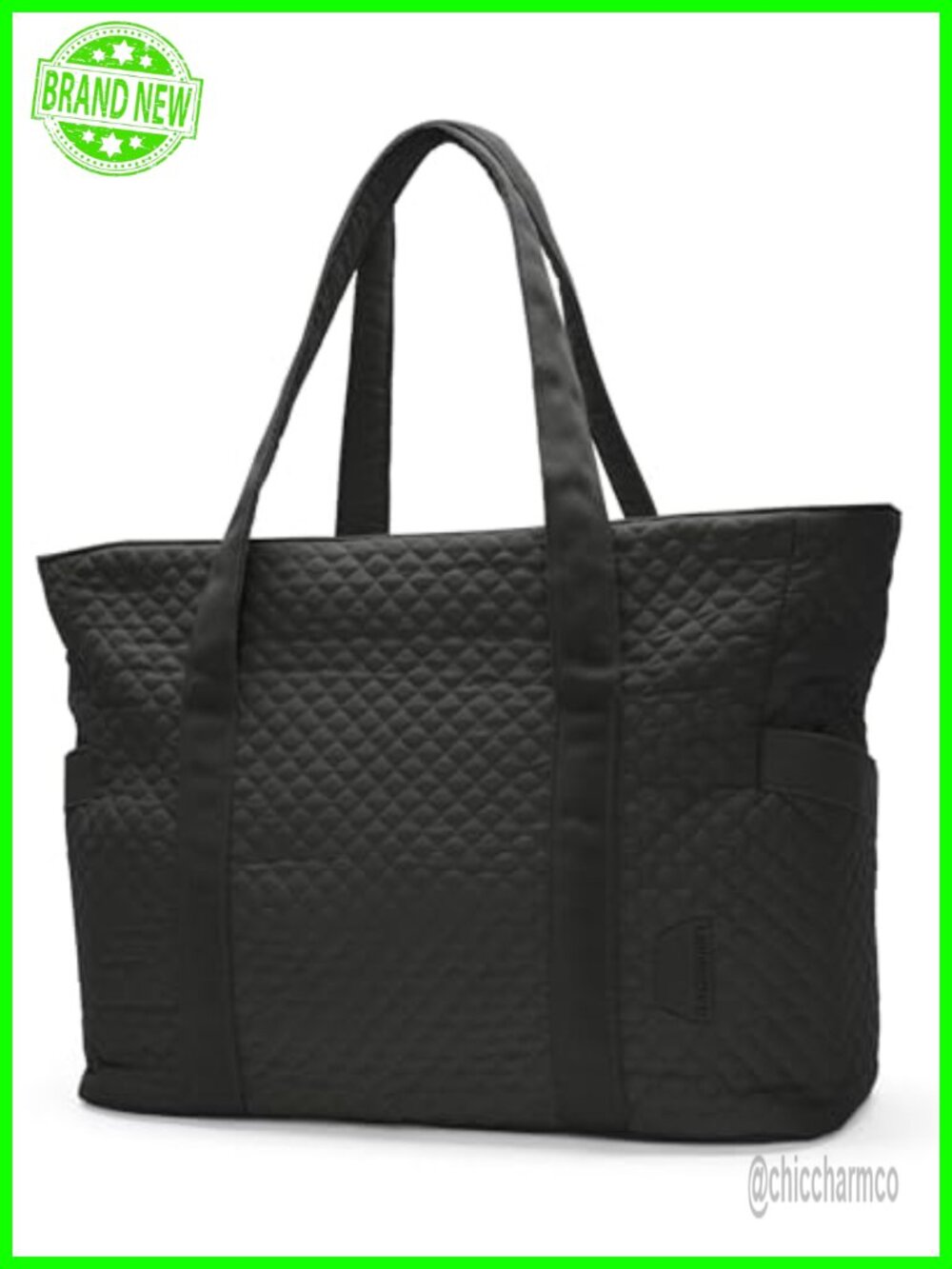 20L Quilted Puffer Tote Bag with Zipper Yoga Mat Buckle Fits 15.6 Laptop